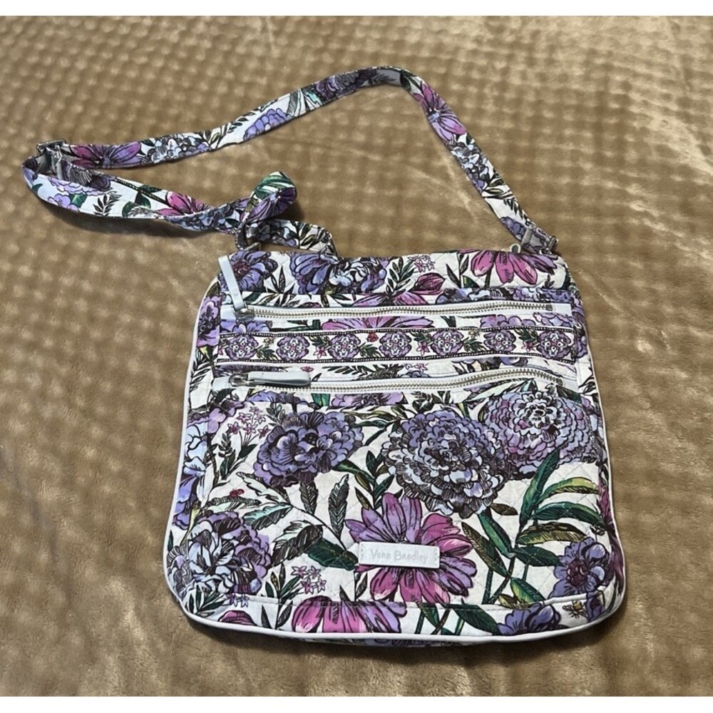 Vera Bradley Hipster Crossbody Bag Lavender Meadow Ladybugs Floral